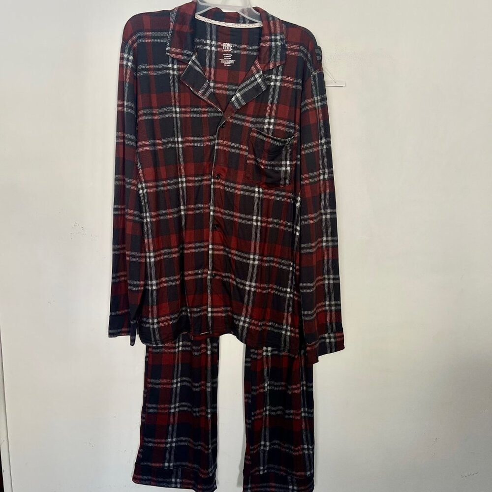 Frye Men's XL Notched Collar Jersey Sleepwear Set Loungewear Pajamas Plaid T18
